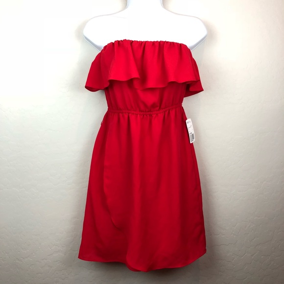 Forever 21 Dresses & Skirts - Forever 21 S Dress Strapless Red Ruffle Wrap F